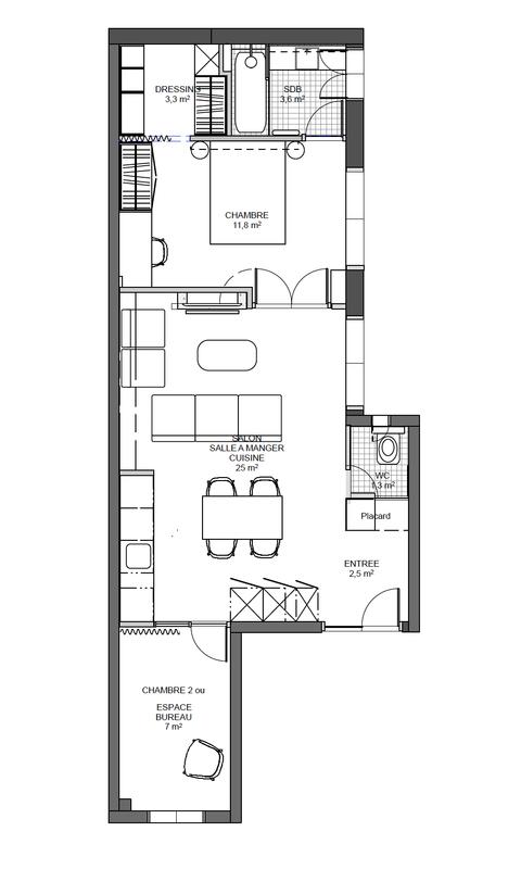 Appartement - 55 m² - 2 pièces