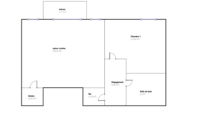 Appartement - 50 m² - 2 pièces
