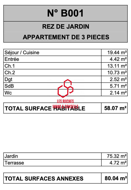 Appartement - 58 m² - 3 pièces