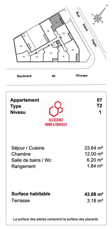 Appartement - 44 m² - 2 pièces