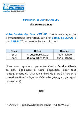Permanence Service des Eaux Vivaïgo