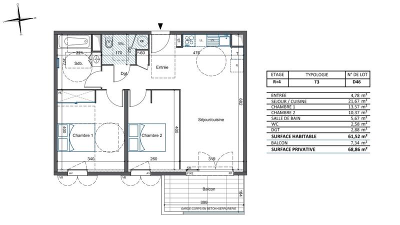 Appartement - 62 m² - 3 pièces