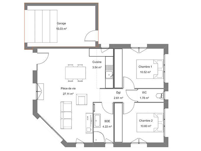 Maison - 61 m² - 3 pièces