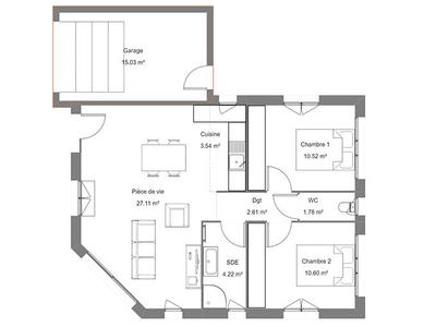 Maison - 61 m² - 3 pièces