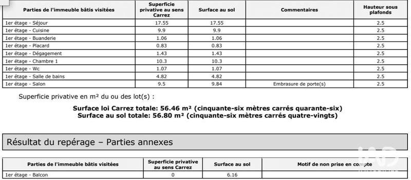 Appartement - 56 m² - 3 pièces