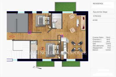 Appartement - 48 m² - 3 pièces