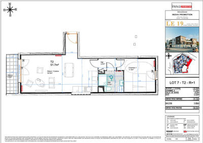 Appartement - 52 m² - 2 pièces