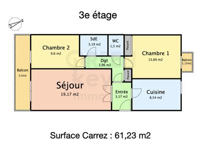 Appartement - 61 m² - 3 pièces