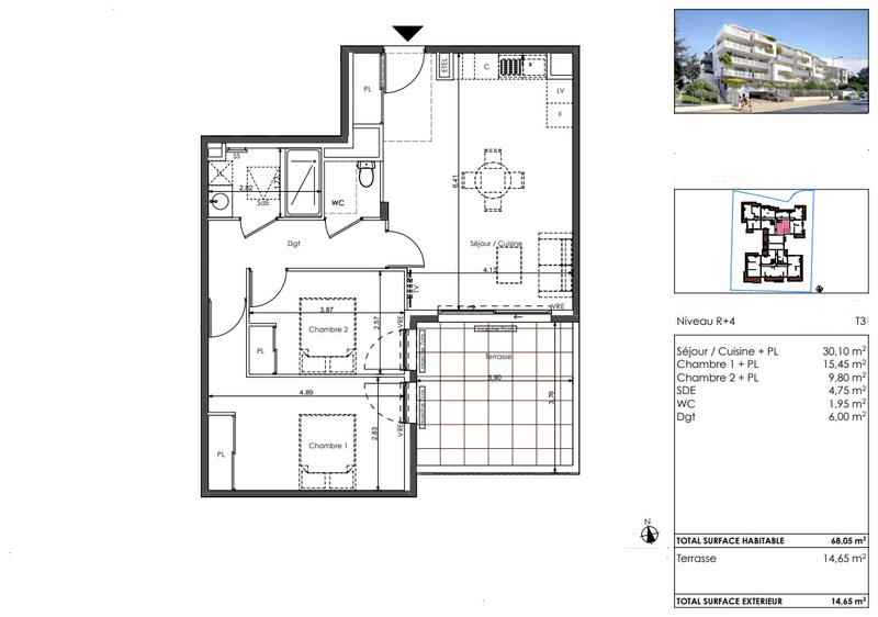 Appartement - 68 m² - 3 pièces