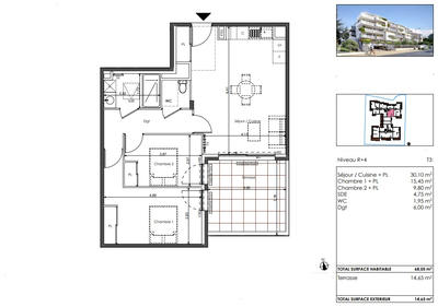 Appartement - 68 m² - 3 pièces