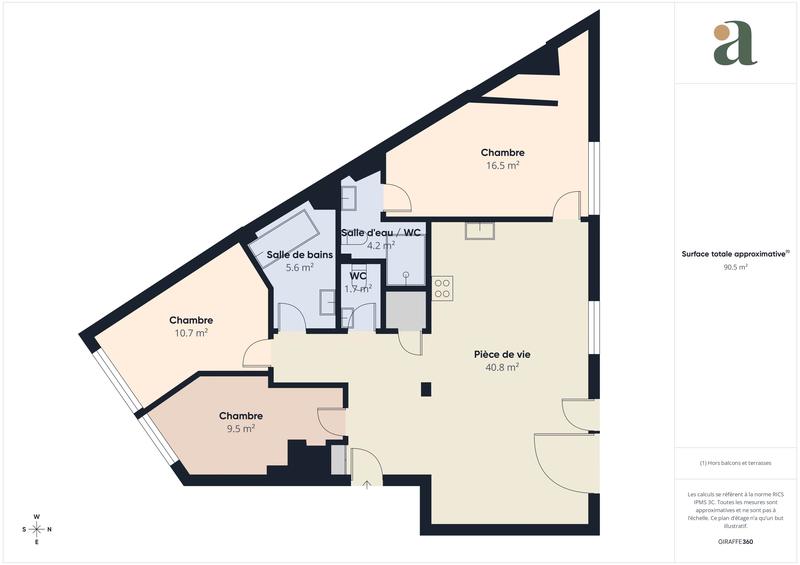 Appartement - 90 m² - 4 pièces