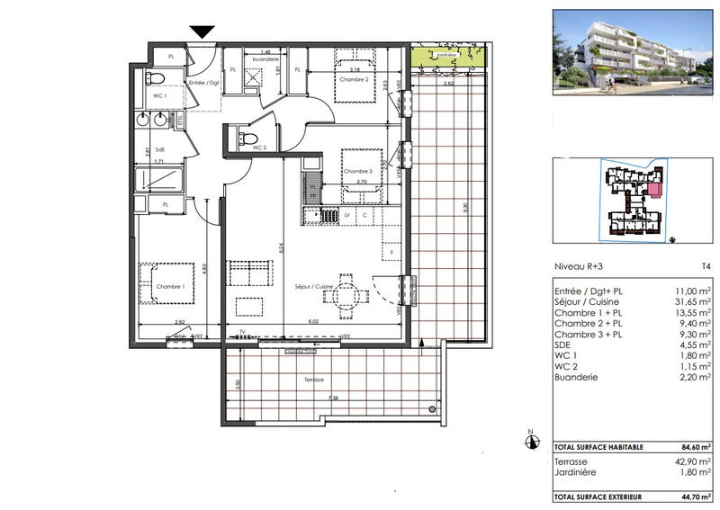 Appartement - 84 m² - 4 pièces