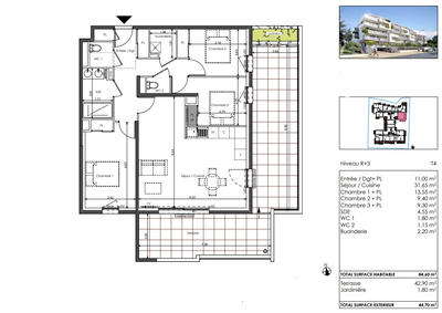 Appartement - 84 m² - 4 pièces