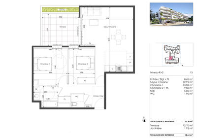 Appartement - 71 m² - 3 pièces