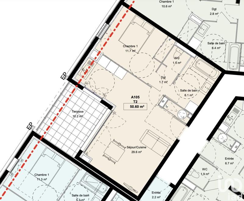 Appartement - 50 m² - 2 pièces