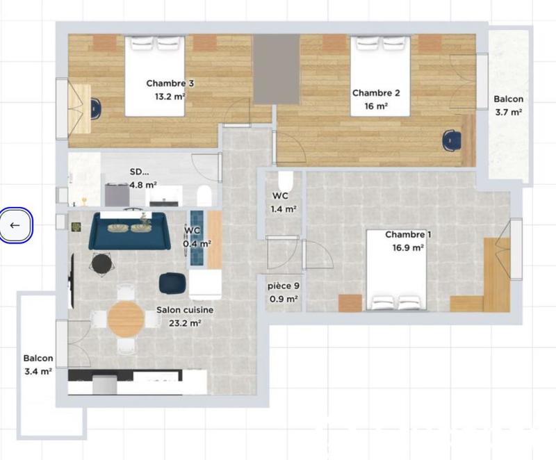 Chambre - 17 m² - 1 pièce