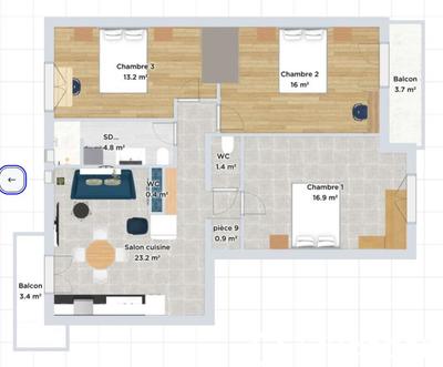 Chambre - 17 m² - 1 pièce