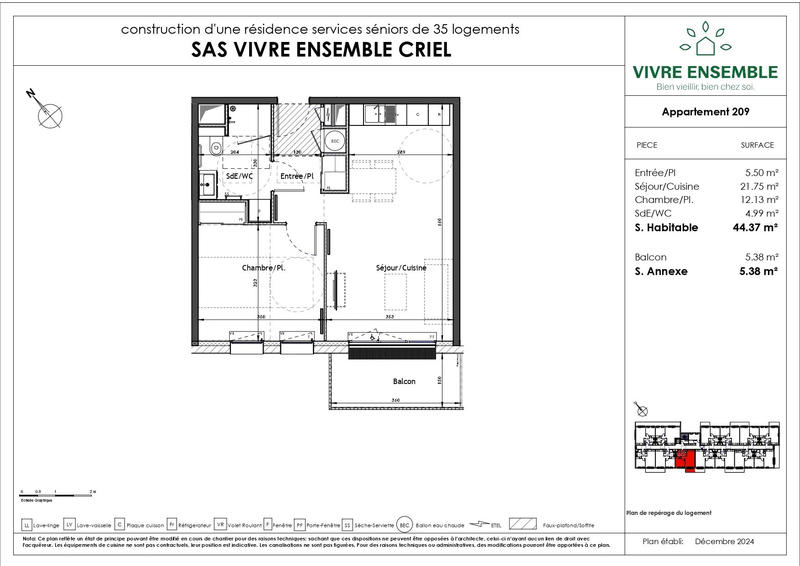 Appartement - 44 m² - 2 pièces