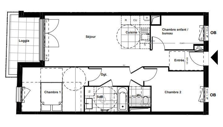 Appartement - 65 m² - 3 pièces