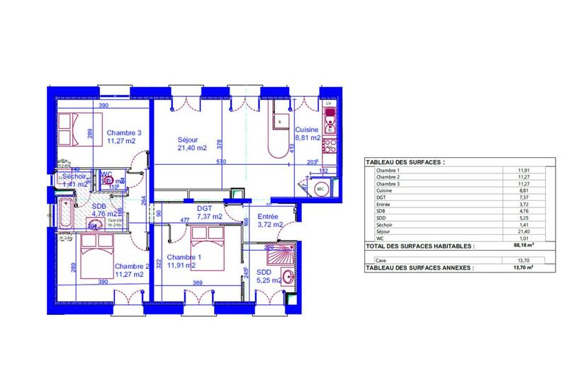 Appartement - 88 m² - 4 pièces