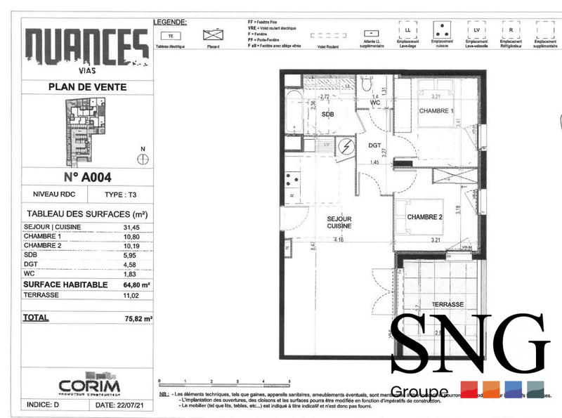 Appartement - 65 m² - 3 pièces