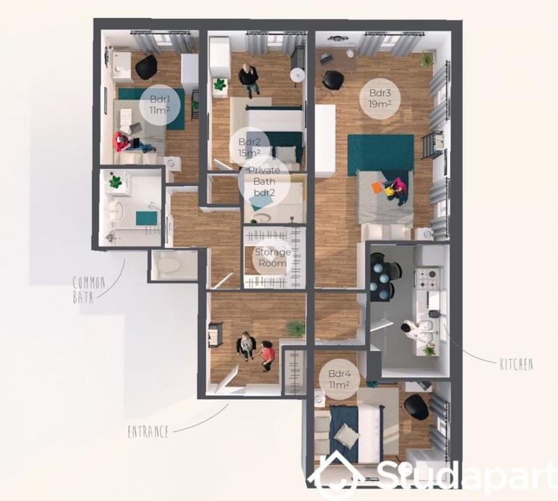 Chambre - 11 m² - 1 pièce