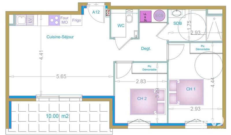 Appartement - 60 m² - 2 pièces