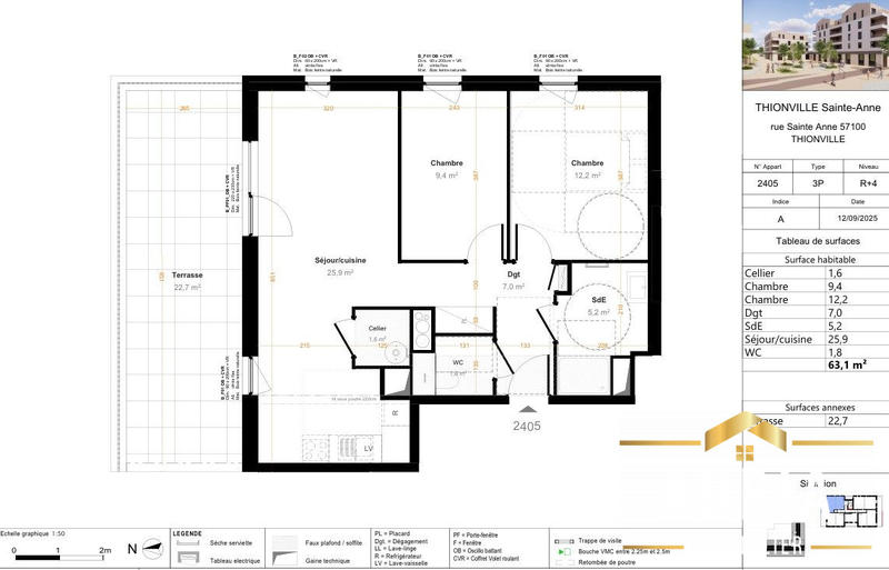 Appartement - 60 m² - 3 pièces