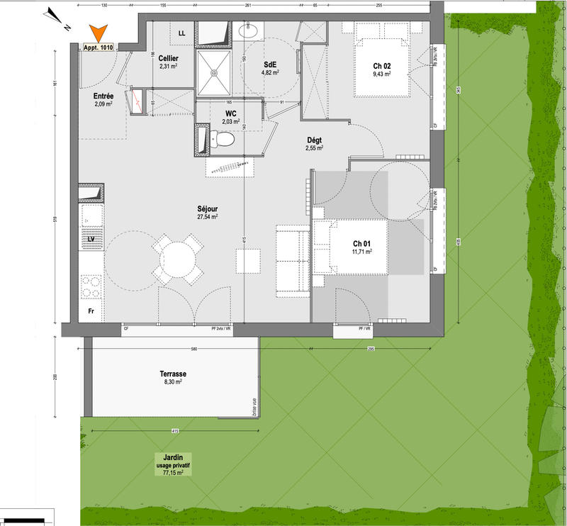 Appartement - 62 m² - 3 pièces