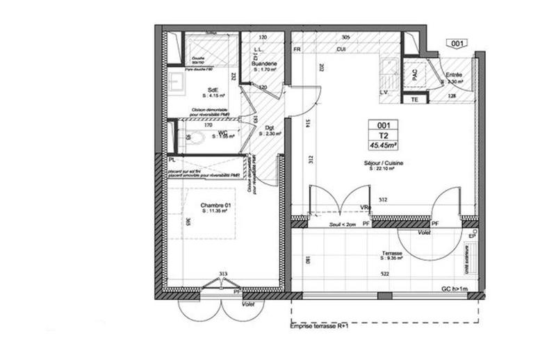 Appartement - 45 m² - 2 pièces