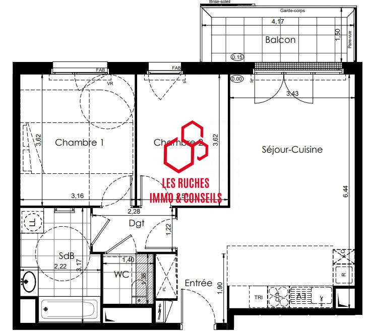 Appartement - 59 m² - 3 pièces