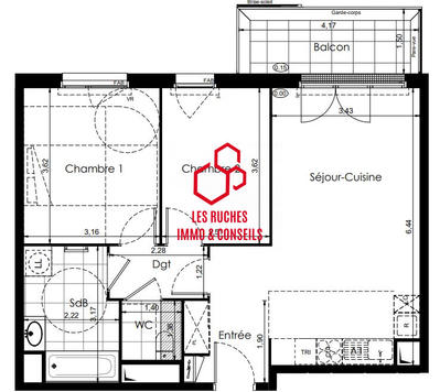 Appartement - 59 m² - 3 pièces