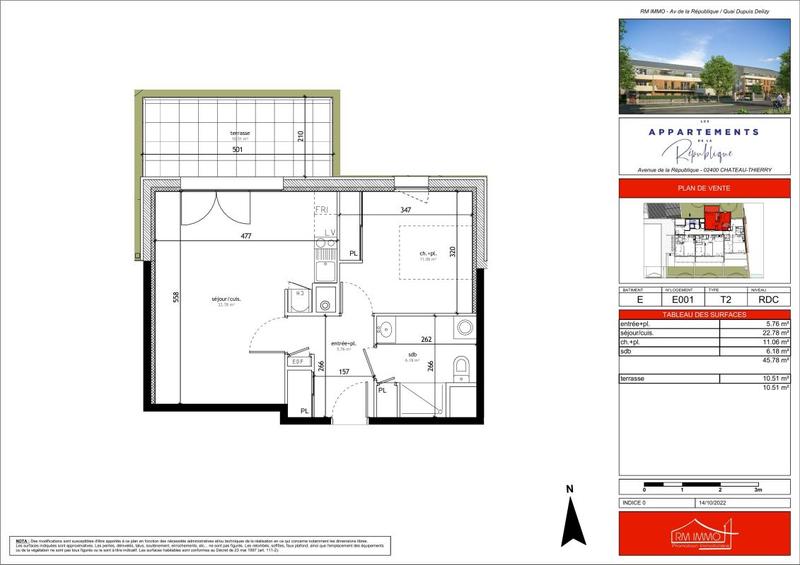 Appartement - 45 m² - 2 pièces