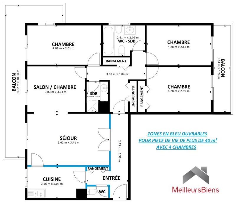 Appartement - 105 m² - 5 pièces
