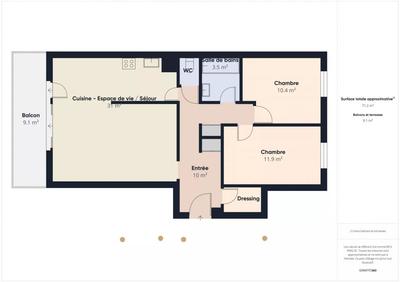 Appartement - 73 m² - 3 pièces