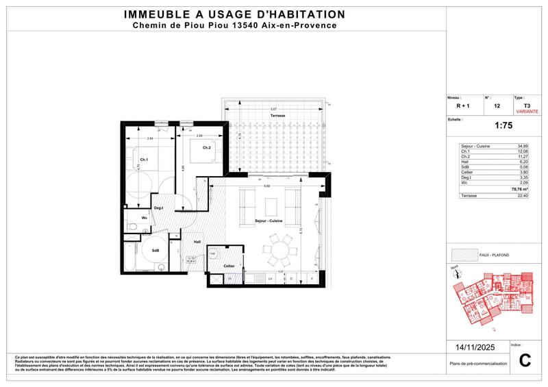 Appartement - 78 m² - 3 pièces