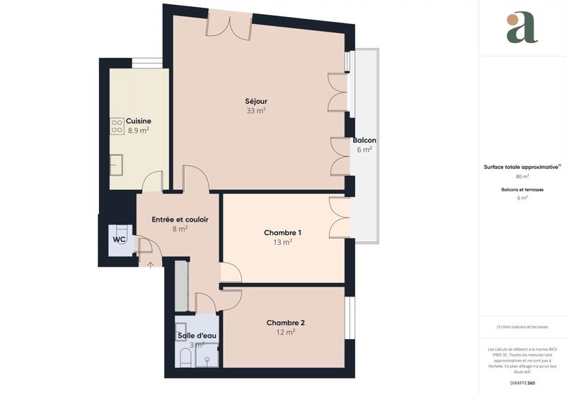 Appartement - 80 m² - 3 pièces