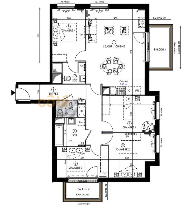 Appartement - 98 m² - 5 pièces