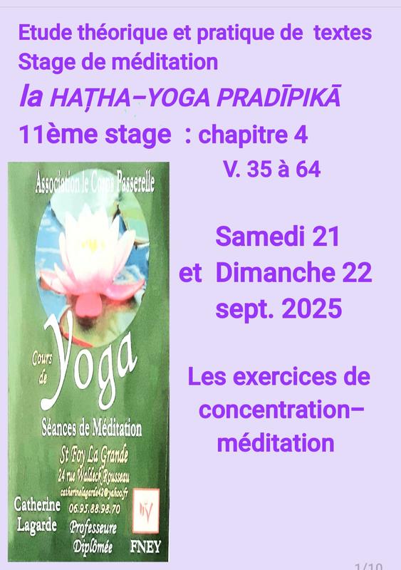 Étude théorique et pratique de textes - Stage de méditation la Hatha - Yoga Pradipika par l'association le Corps Passerelle