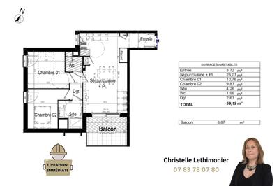 Appartement - 59 m² - 3 pièces