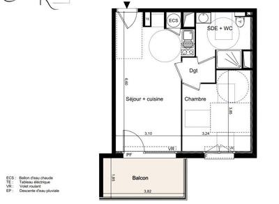 Appartement - 40 m² - 2 pièces