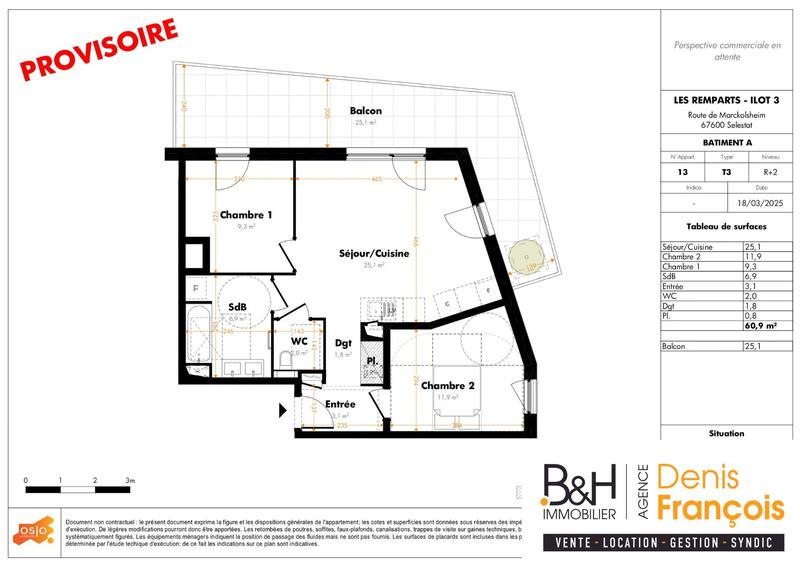 Appartement - 61 m² - 3 pièces