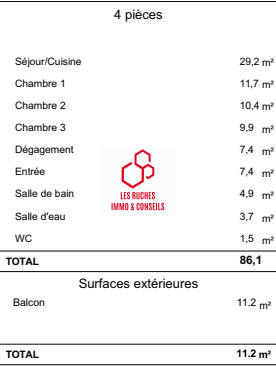 Appartement - 86 m² - 4 pièces