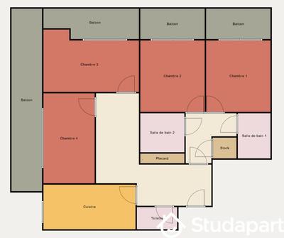 Chambre - 11 m² - 1 pièce