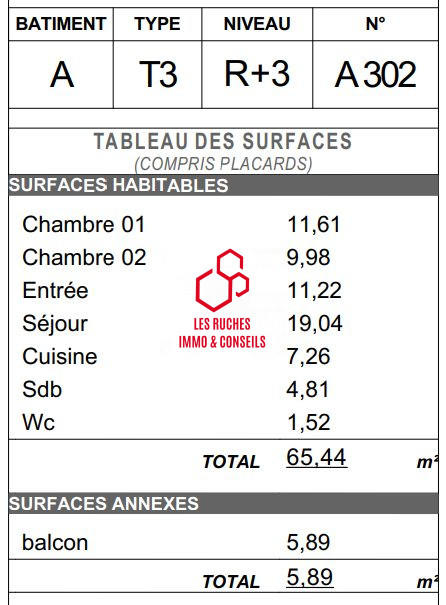 Appartement - 65 m² - 3 pièces