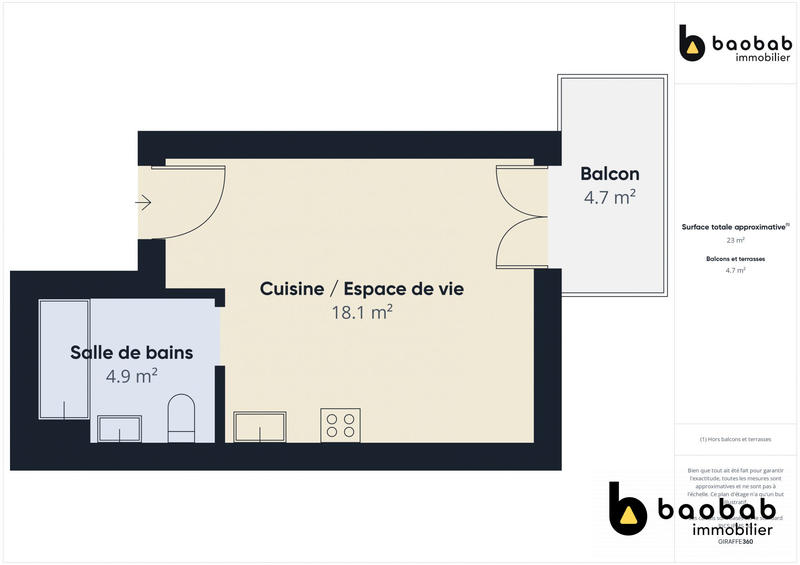 Appartement - 23 m² - 1 pièce