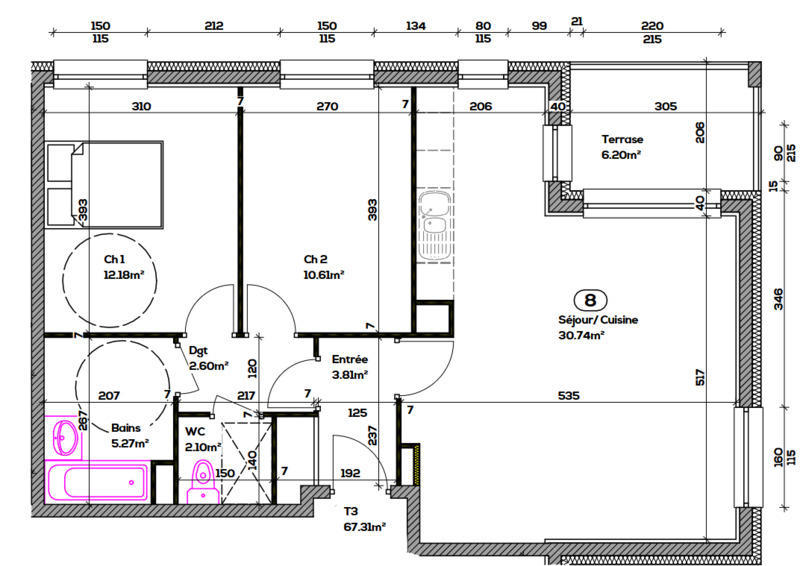 Appartement - 67 m² - 3 pièces