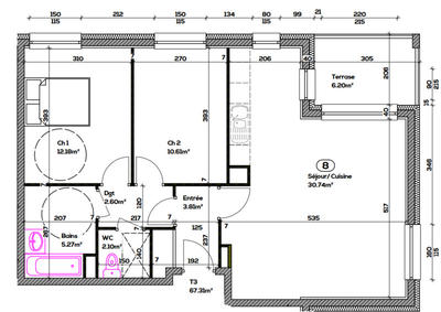 Appartement - 67 m² - 3 pièces