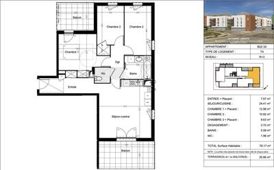 Appartement - 76 m² - 4 pièces