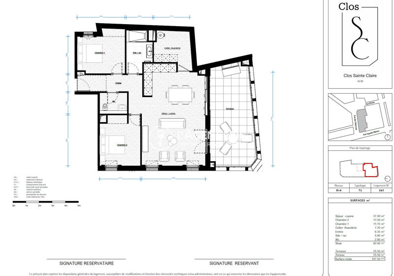 Appartement - 82 m² - 3 pièces